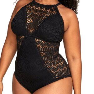 Adore Me Women's Black Crochet One Piece Swimsuit 4x